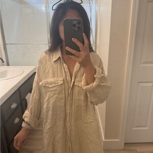 Cream Button-Up Shirt Dress